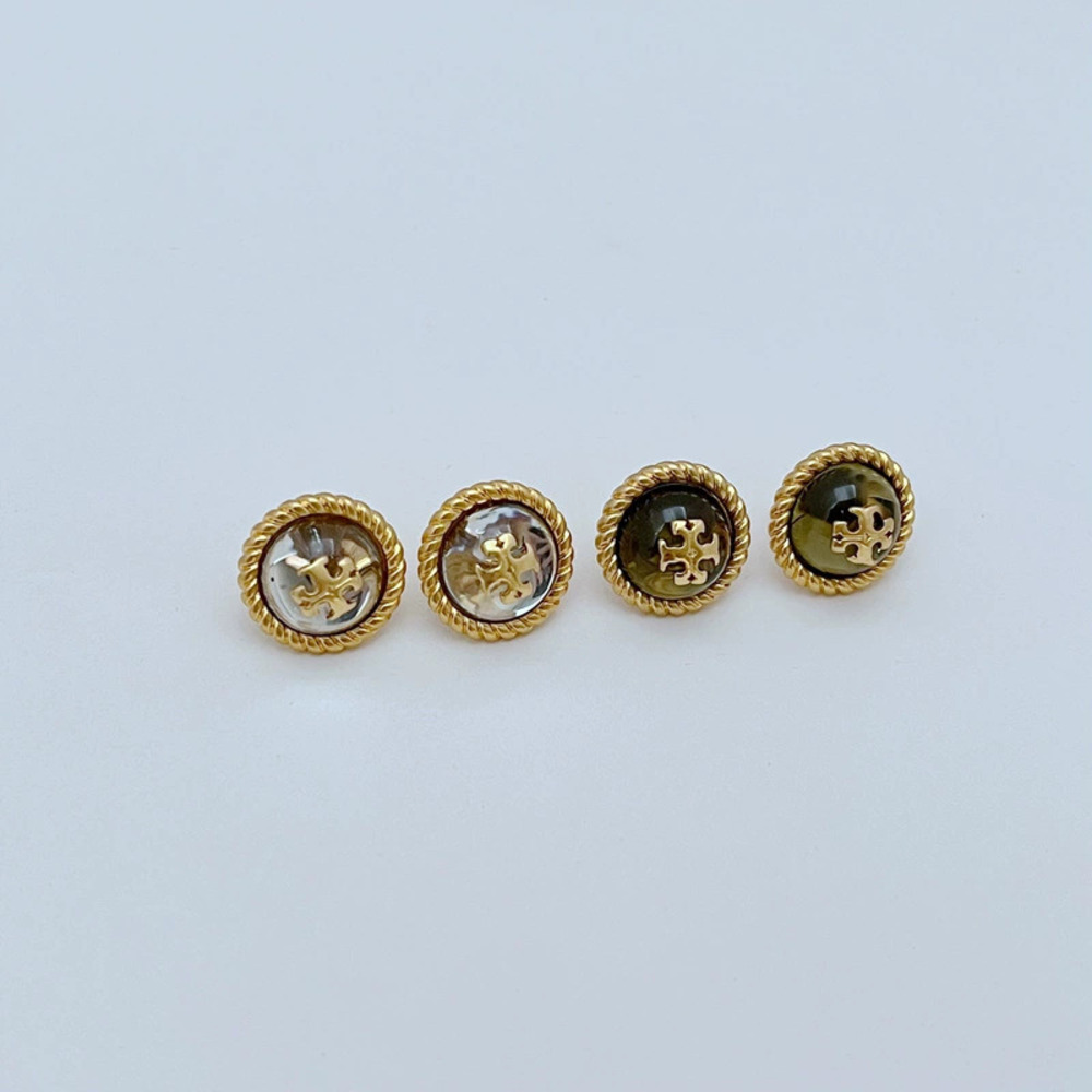 Tory Burch Acrylic Letter Round Metal Stud Earrings